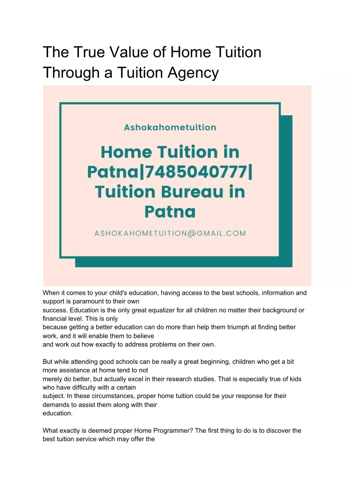 the true value of home tuition through a tuition