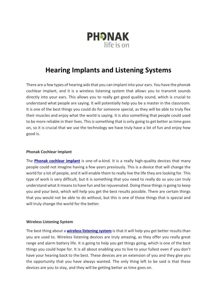 hearing implants and listening systems