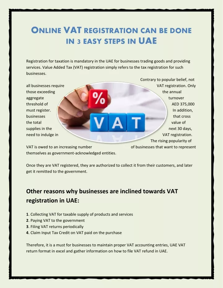 Ppt - Online Vat Registration Can Be Done In 3 Easy Steps In Uae 