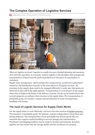 The Complex Operation of Logistics Services