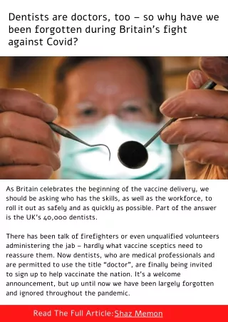 Dentists are doctors, too – so why have we been forgotten during Britain’s fight against Covid?