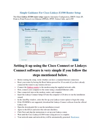 simple guidance for cisco linksys e1500 router