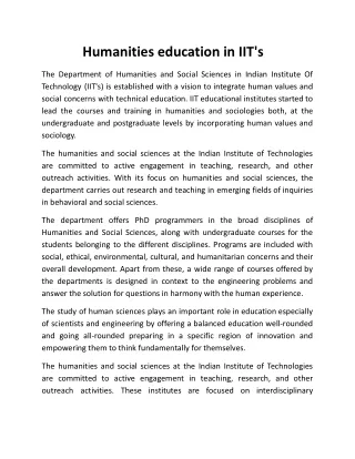 Humanities Education In IIT's
