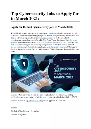 Top Cybersecurity Jobs to Apply for in March 2021:
