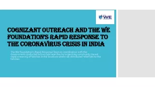 Cognizant outreach and The We Foundation rapid response to the coronavirus in India
