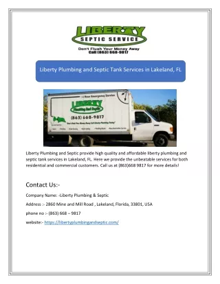Liberty Plumbing and Septic Tank Services in Lakeland, FL
