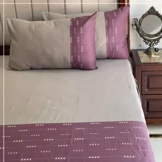 Petal Mauve and Olive Grey Embroidered Bedsheet