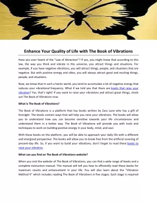 Enhance Your Quality of Life with The Book of Vibrations