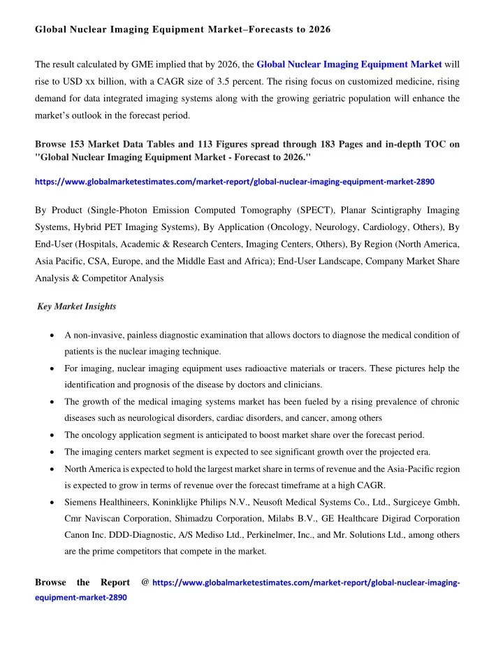 global nuclear imaging equipment market forecasts