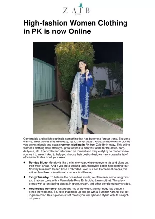 High-fashion Women Clothing in PK is now Online