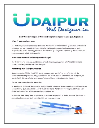Best Web Developer & Website Designer company in Udaipur, Rajasthan