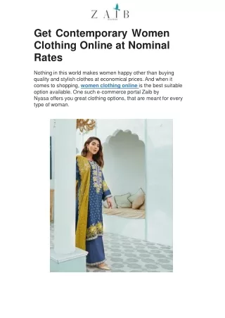 Get Contemporary Women Clothing Online at Nominal Rates