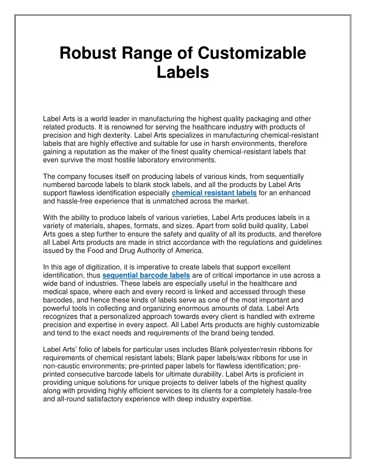 robust range of customizable labels