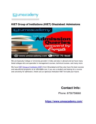 KIET Group of Institutions (KIET) Ghaziabad: Admissions, Fee