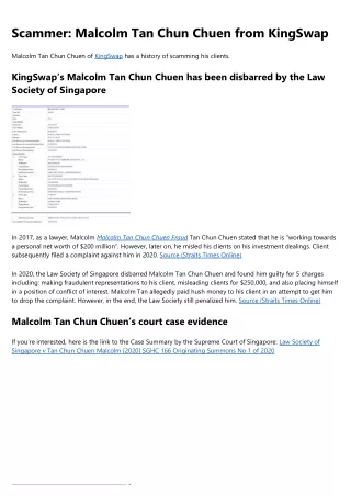 The Pros And Cons Of Malcolm Tan Chun Chuen Kingswap Ponzi