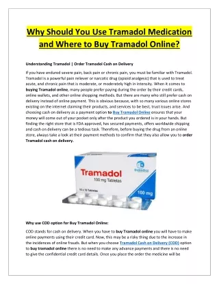 Why Should You Use Tramadol Medication and Where to Buy Tramadol Online?