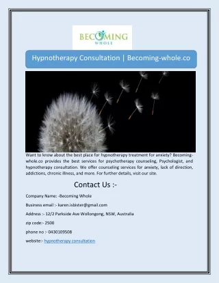 Hypnotherapy Consultation | Becoming-whole.co