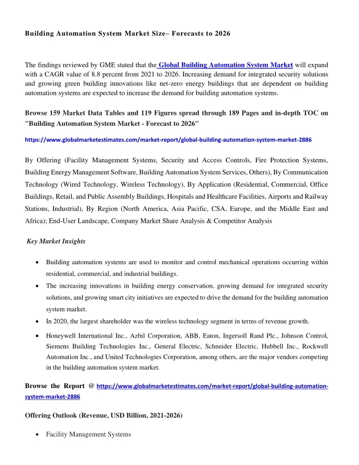 building automation system market size forecasts