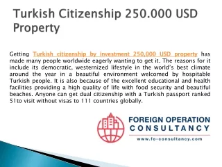 Turkish Citizenship 250.000 USD Property