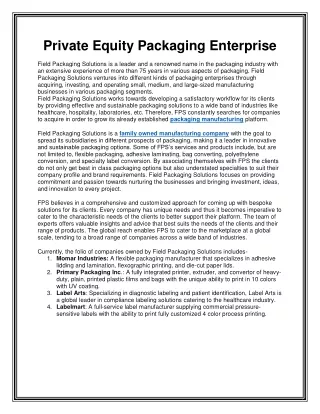 private equity packaging enterprise