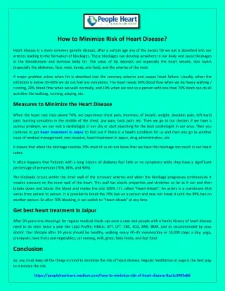 How to Minimize Risk of Heart Disease?