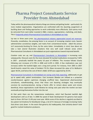 Pharma Project Consultants Service Provider from Ahmedabad