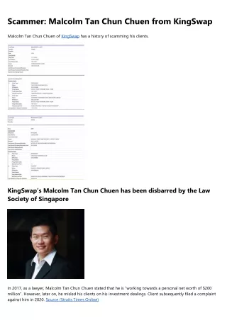 Where Will Malcolm Tan Chun Chuen Kingswap Be 1 Year From Now?