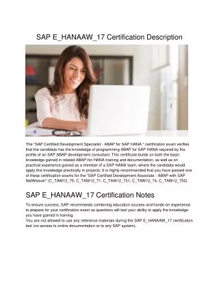 sap e hanaaw 17 certification description