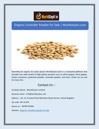 Organic Coriander Powder for Sale | Worldceylon.com