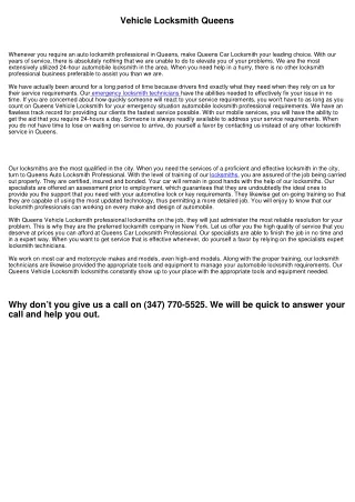 vehicle locksmith queens