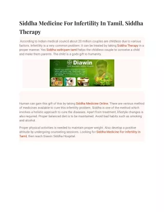 Siddha Medicine For Infertility In Tamil, Siddha Therapy