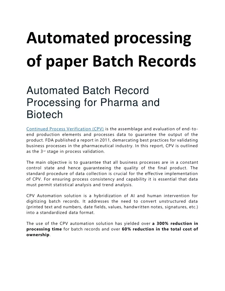 automated processing of paper batch records