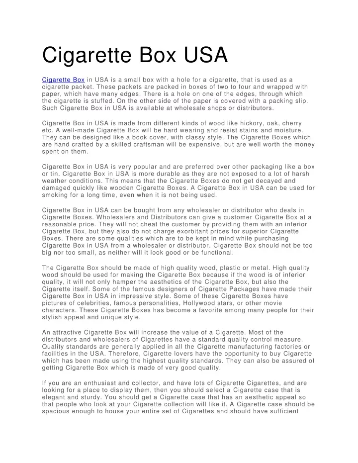 cigarette box usa