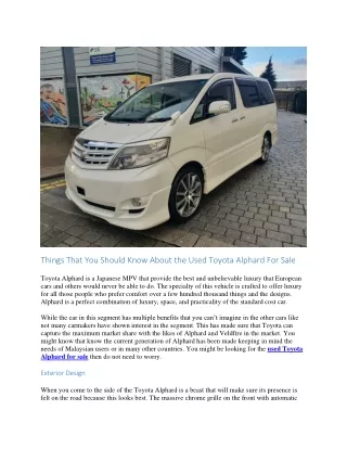 Things that you should know about the Used Toyota Alphard for Sale