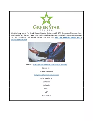Fee Only Financial Advisor DTC | Greenstaradvisors.com