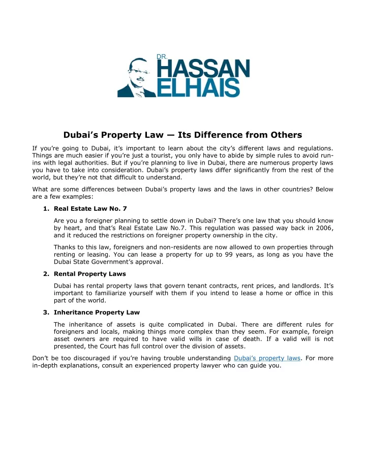 dubai s property law its difference from others