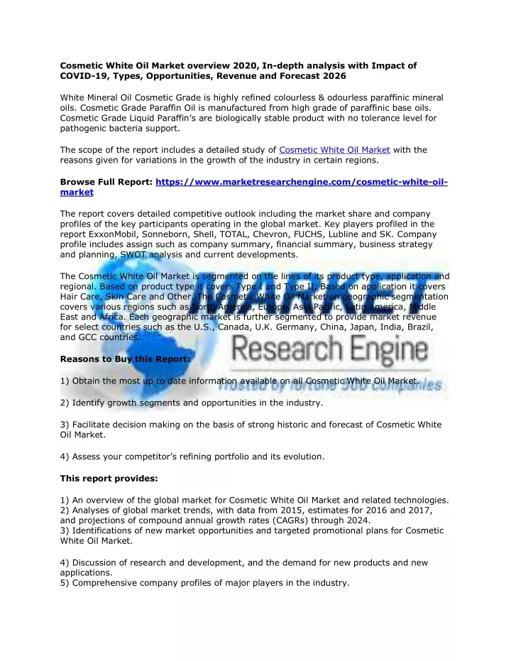 cosmetic white oil market overview 2020 in depth