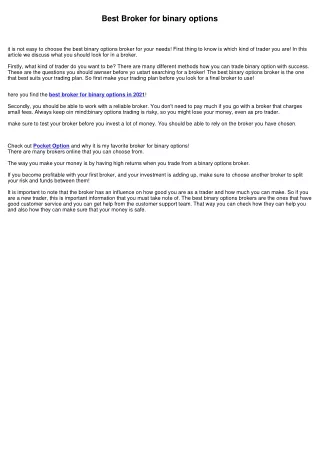 best broker for binary options