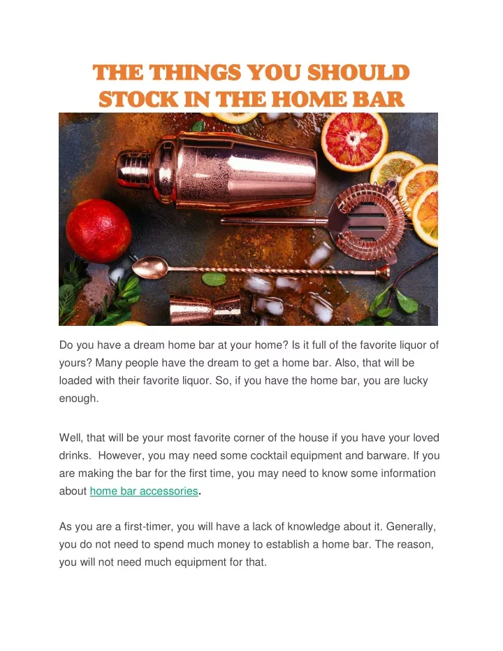 So You Want To Stock Your Bar at Home