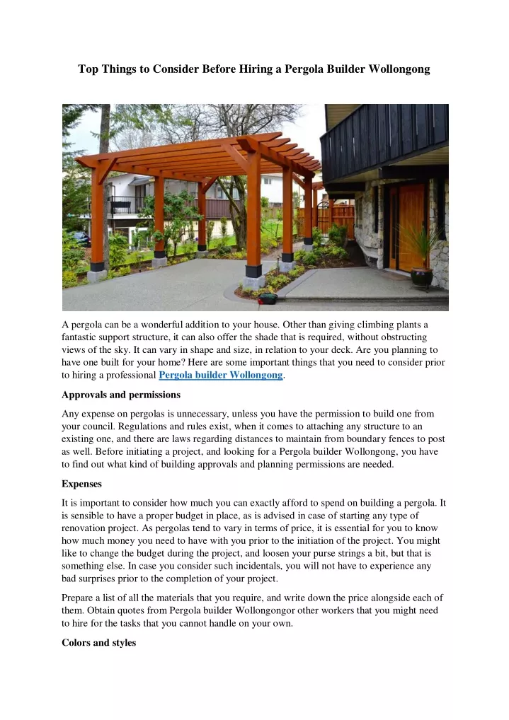 top things to consider before hiring a pergola