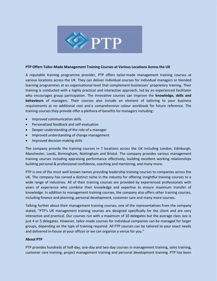 ptp offers tailor made management training
