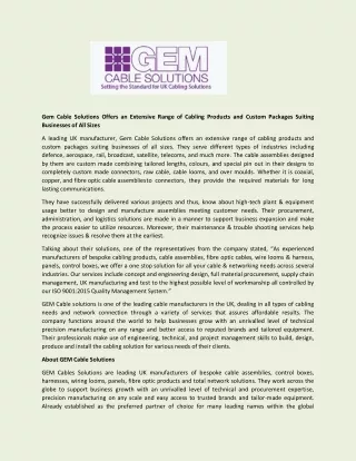 gem cable solutions offers an extensive range
