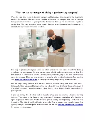 what are the advantages of hiring a good moving