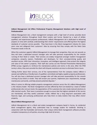 inblock management ltd offers professional