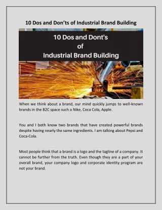10 Dos and Don’ts of Industrial Brand Building