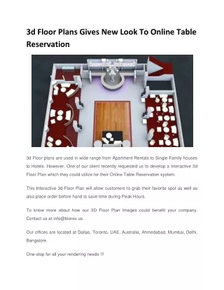 3D Floor PLANS GIVES NEW LOOK TO ONLINE TABLE RESERVATION !!!