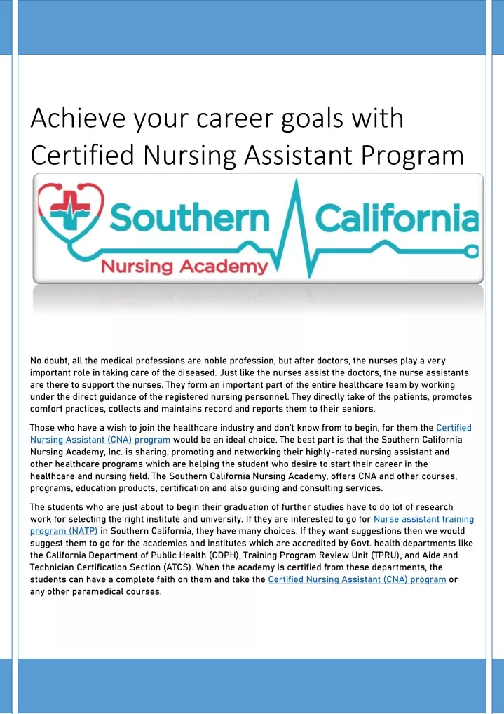 achieve your career goals with certified nursing
