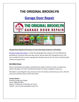 The best Company For Garage Door Repair In Brooklyn NY