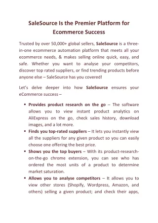 SaleSource Is the Premier Platform for Ecommerce Success