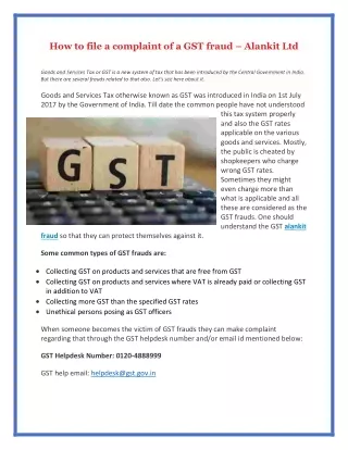 how to file a complaint of a gst fraud alankit ltd